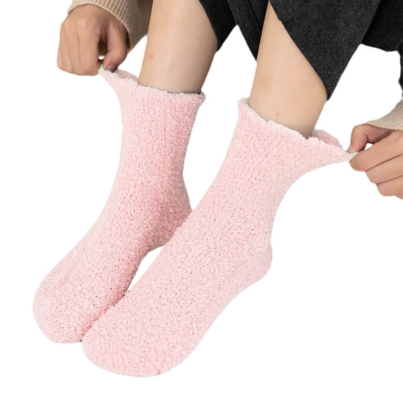 Zjunqe Fuzzy Socks for Women Winter Warm Sleep Socks Grip Socks Women's Socks & Hosiery Fun Fuzzy Socks with Grips Funny Fuzzy Cozy Plush Fluffy Socks Trendy Warm Socks Pink One Size
