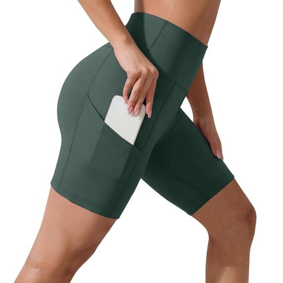 Zjunqe High Waisted Biker Shorts Women Legging Shorts with Pockets Tummy Control Fitness Athletic Workout Running Yoga Gym Shorts Stretchy Athletic Shorts No Front Seam Biker Shorts Blackish Green L