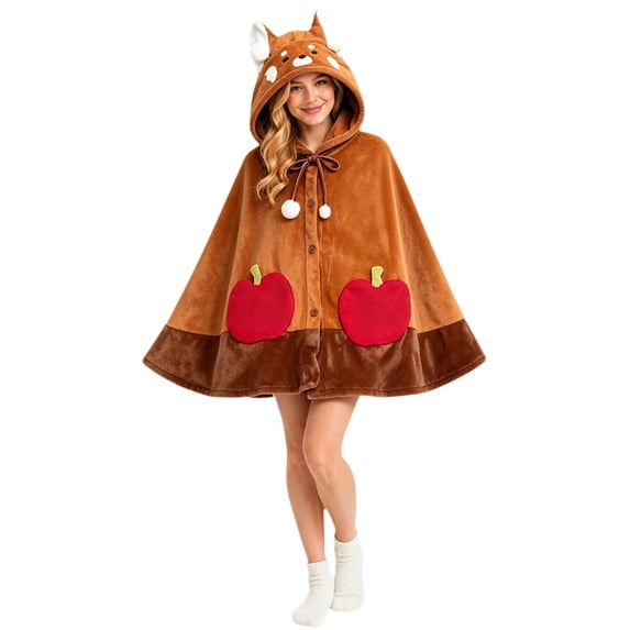Zjunqe Hooded Blanket Cute Hoodie Wearable Blanket Adult Halloween Cosplay Soft Hoodie Cape for Women Oversized Wearable Shawl Cape Wrap Soft Fluffy Coral Velvet Cozy Fleece Hooded Blanket
