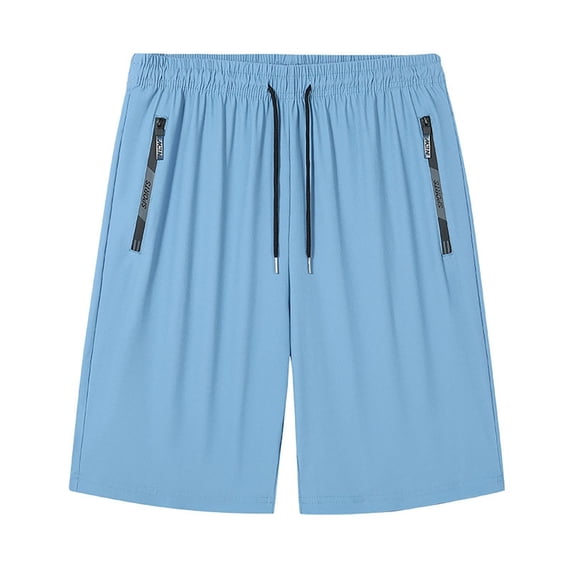 Zjunqe Ice Silk Active Shorts Quick Dry Athletic Shorts Elastic Waist Drawstring Workout Shorts with Zipper Pockets Lightweight Casual Running Gym Breathable Stretch Bermuda Shorts Sky Blue 8Xl