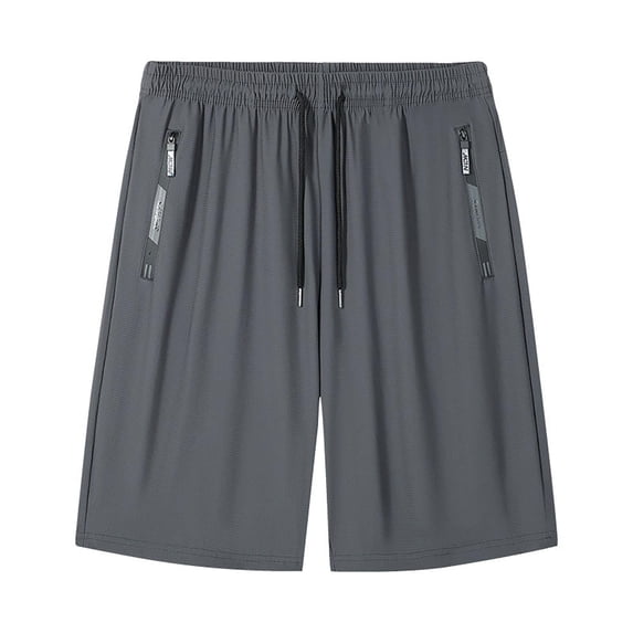 Zjunqe Ice Silk Active Shorts Quick Dry Athletic Shorts Elastic Waist Drawstring Workout Shorts with Zipper Pockets Lightweight Casual Running Gym Breathable Stretch Bermuda Shorts Dark Gray 4Xl