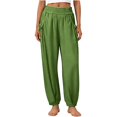 thumbnail image 1 of Zjunqe Summer Lightweight Gauze Linen Pants for Women Smocked High Waisted Wide Leg Flowy Bootcut Trousers Business Casual Pant Relaxed Fit Yoga Lounge Harem Pants Loose Fit Jogger Pants Green Xl, 1 of 7