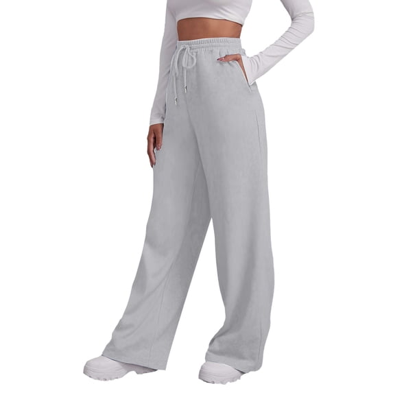 Zjunqe Wide Leg Yoga Sweatpants for Women Casual Loose Jogger Pants Drawstring High Waisted Lounge Pants Plus Size Soft Loungewear Trousers Workout Yoga Sports Sweat Pants with Pockets Silver S