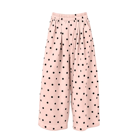 Zjunqe Women Polka Dot Summer Boho Cotton Linen Pants Wide Leg Barrel Pants Beach High Elastic Waist Casual Long Palazzo Trousers with Pockets Loose Fit Casual Summer Beach Vacation Pants Pink S