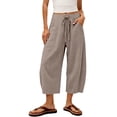 thumbnail image 1 of Zjunqe Capri Linen Barrel Pants for Women Drawstring Wide Leg Cotton Linen Cropped 2026 Casual Loose Summer Beach Vacation Flowy Boho Baggy Palazzo Trousers Wide Leg Barrel Harem Pants Khaki S, 1 of 6