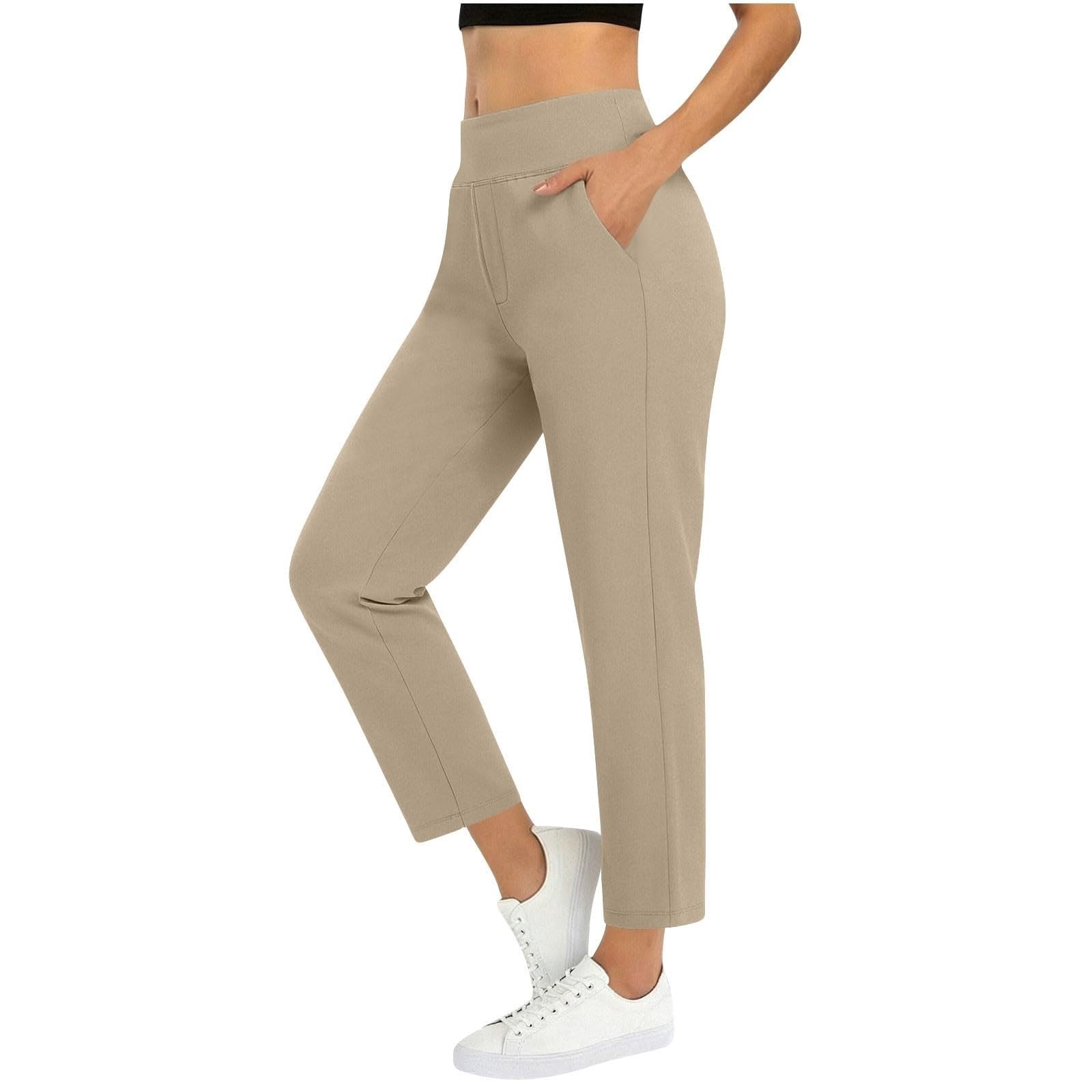 Zjunqe Women's Golf Pants Stretch Travel Ankle Cropped Pant High