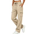thumbnail image 1 of Zjunqe Womens Cargo Sweatpants High Waisted Wide Leg Joggers Pants Soft Cotton Fleece Baggy Trousers with Pockets Drawstring Elastic Waist Fall Lounge Workout Outfits Casual Athletic Pants Beige L, 1 of 7
