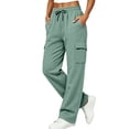 thumbnail image 1 of Zjunqe Womens Cargo Sweatpants High Waisted Wide Leg Joggers Pants Soft Cotton Fleece Baggy Trousers with Pockets Drawstring Elastic Waist Fall Lounge Workout Outfits Casual Athletic Pants Green L, 1 of 7