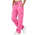thumbnail image 1 of Zjunqe Womens Cargo Sweatpants High Waisted Wide Leg Joggers Pants Soft Cotton Fleece Baggy Trousers with Pockets Drawstring Elastic Waist Fall Lounge Workout Outfits Casual Athletic Pants Pink L, 1 of 7