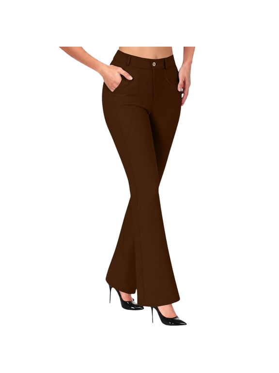 Womens Dress Pants Petite High Waisted Straight Leg Pull On Dressy Casual Office Slacks Stretchy Teacher Work Trousers with Pockets Stretchy Business Casual Wide Leg Flare Clothes Wine S