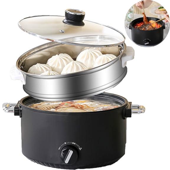 Zjyufy Hot Pot Electric with Steamer,Hot Pot Cooker, Non-Stick Ramen Cooker with 3 Power Levels Dorm Room Essentials,3L