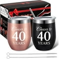 thumbnail image 1 of Zkca 2 Pieces Cheers to 40 Years Wine Tumblers, 40th Anniversary Wedding Gifts for Wife Husband Parents Couple, 40th Birthday Party Decorations Gifts for Men Women, 12 oz Tumblers A417, 1 of 6
