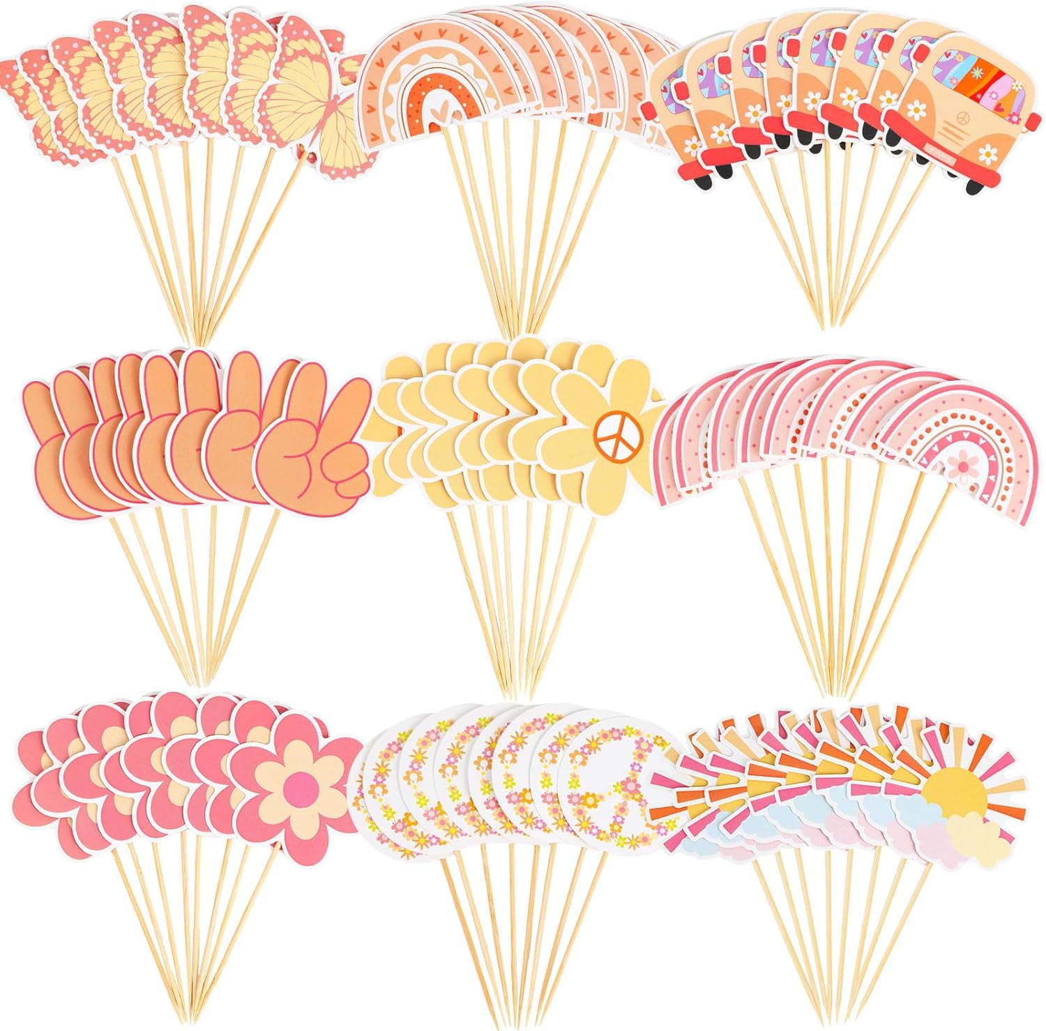 36pcs Two Groovy Cupcake Toppers - Hippie Boho Theme For 2nd Birthday Party, 60s 70s Decor