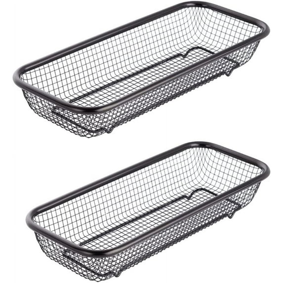 Zkca Kitchen Drawer Organizer, BuyGo Stainless Steel Storage Container Metal Cabinet Basket for Holding Silverware Utensil, Pack of 2, Black A417