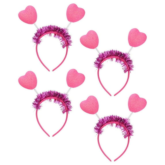 Zkca Pink Glitter Heart Headbands 4Pcs Tinsel Valentines Day Headbopper Tiara Love Heart Galentines Day Hairbands Cupid Costume Hair Accessories for Women Girls A417