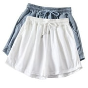 ZKOZPTOK 2 Pack Women's Sweat Shorts, High Waisted Drawstring Lounge Shorts Running Athletic Short Pants with Pockets