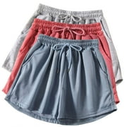 Zkozptok 3 Pack Women's Sweat Shorts, High Waisted Drawstring Lounge Shorts Running Athletic Short Pants with Pockets