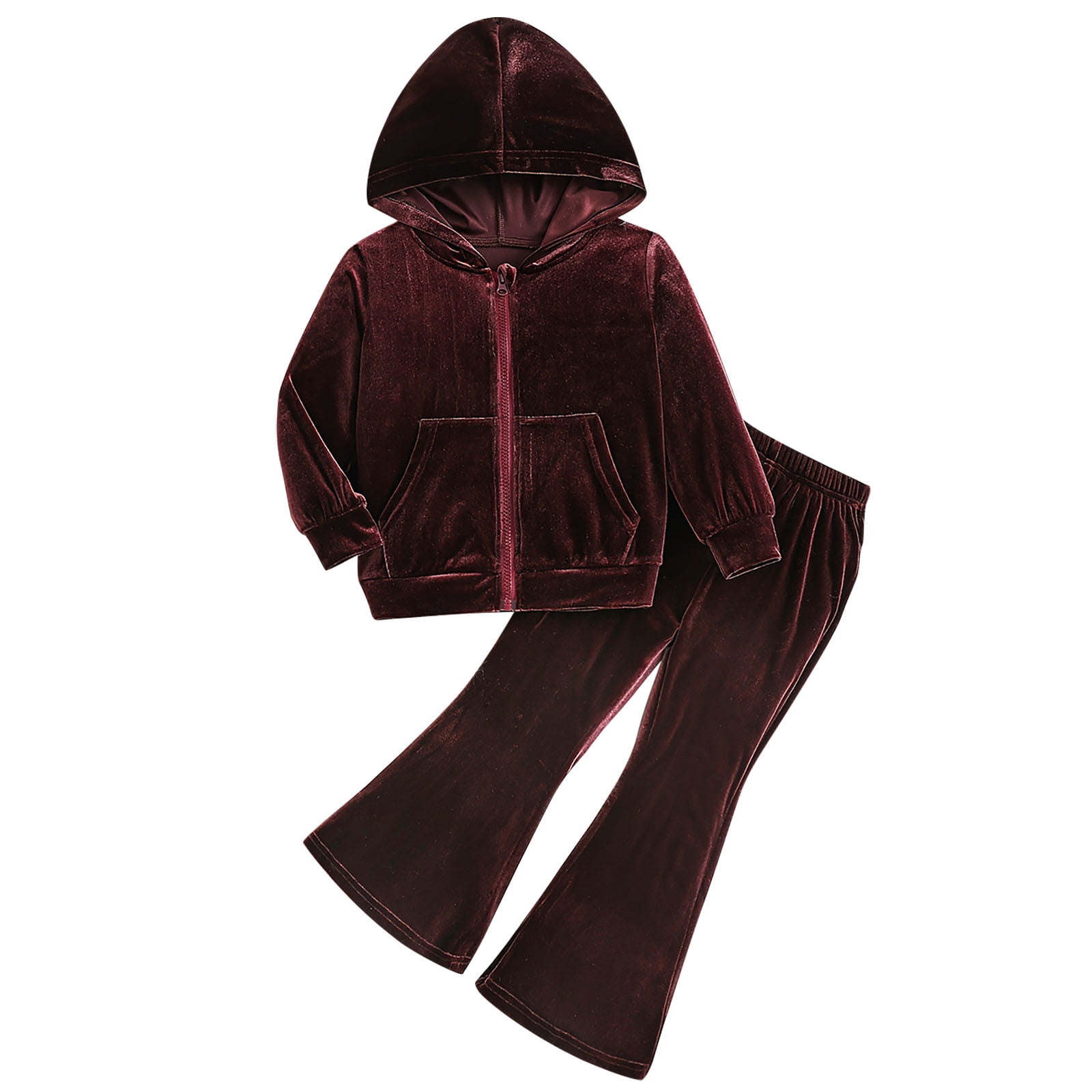 Zkozptok Girls Sweatsuit Full Zip Hoodie and Velvet Flared Pants