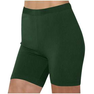 Zkozptok High Waist Yoga Shorts for Women Casual Elastic Ribbed Athletic Workout Running Slim Bottom Pants