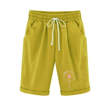 Zkozptok Knee Length Shorts for Women Casual Comfy Beach Shorts Drawstring Elastic Waist Roll Up Short Pant with Pocket