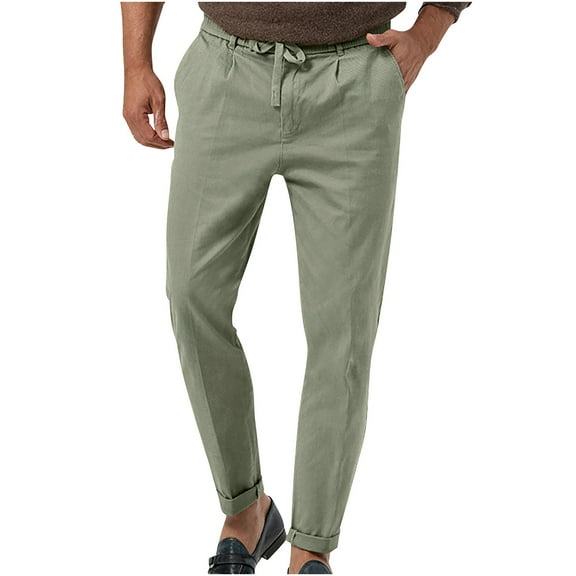 Zkozptok Men's Casual Golf Pants Elastic Waist Drawstring Straight Leg Pants Solid Color Dressy Trousers with Pockets