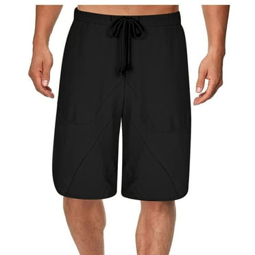 Zkozptok Men's Casual Shorts Elastic Waist Drawstring Baggy Shorts 3/4 Length Summer Knee Shorts with Pockets