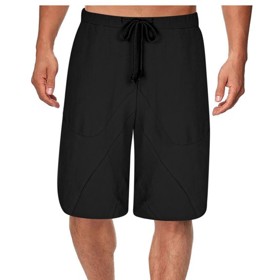 Zkozptok Men's Casual Shorts Elastic Waist Drawstring Baggy Shorts 3/4 Length Summer Knee Shorts with Pockets