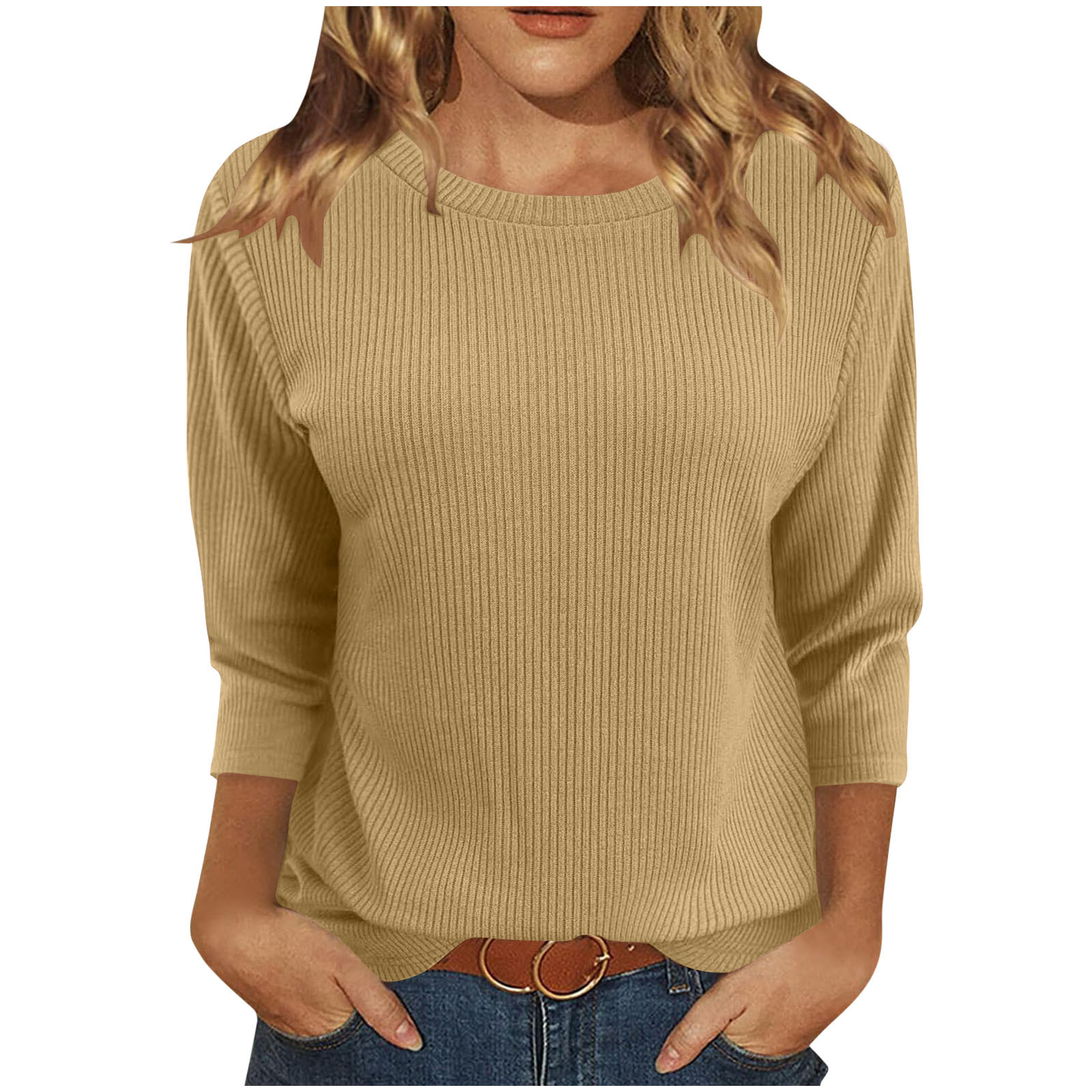 Women's Casual 3/4 Sleeve T-Shirt – Loose Fit Crew Neck Tunic Top, Summer Blouse, Polyester/Rayon Blend