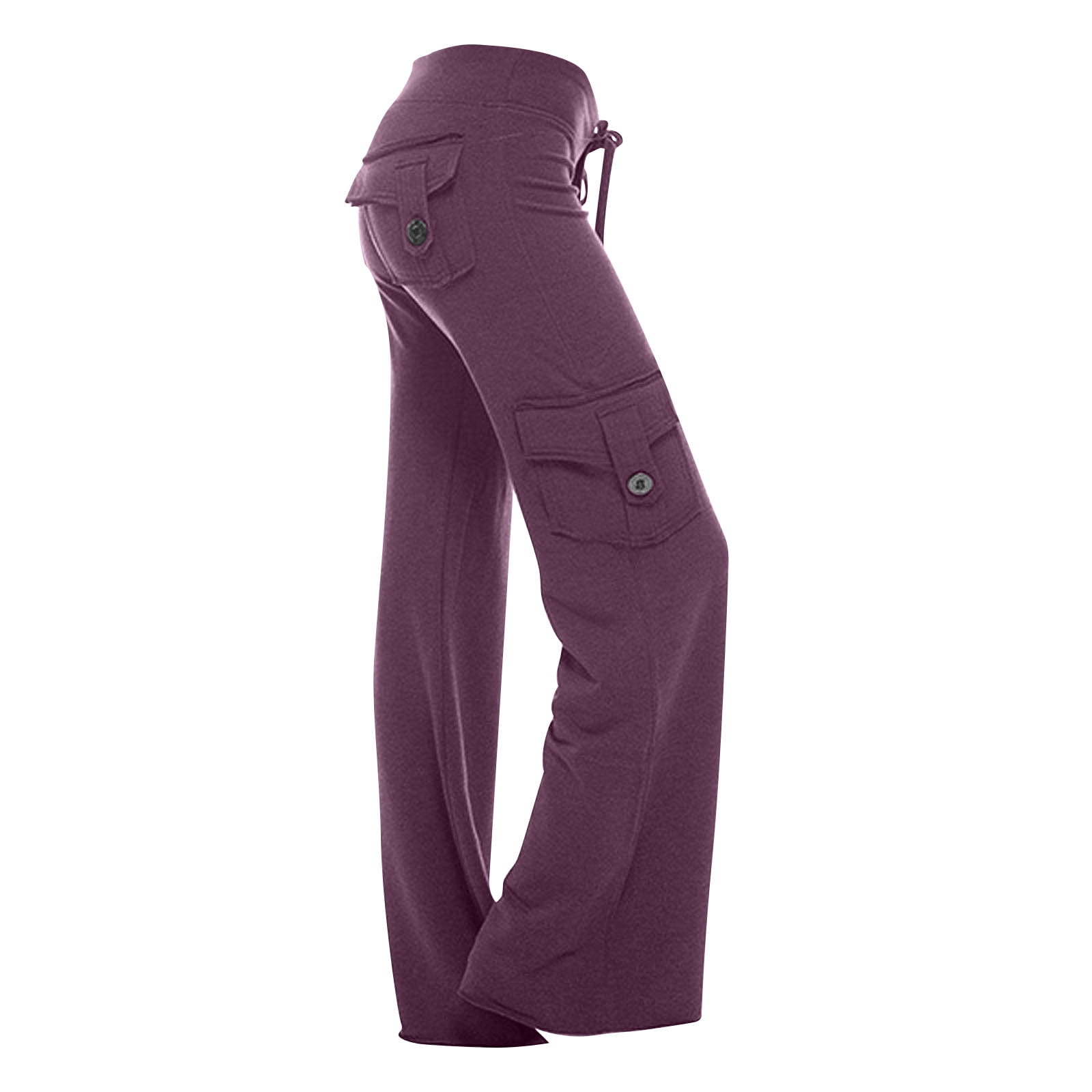 Zkozptok Women's Hiking Cargo Pants Elastic High Waist Slim Casual Outdoor  Lounge Vintage Athletic Works Muti-Pockets Sweatpants,Purple,XXL