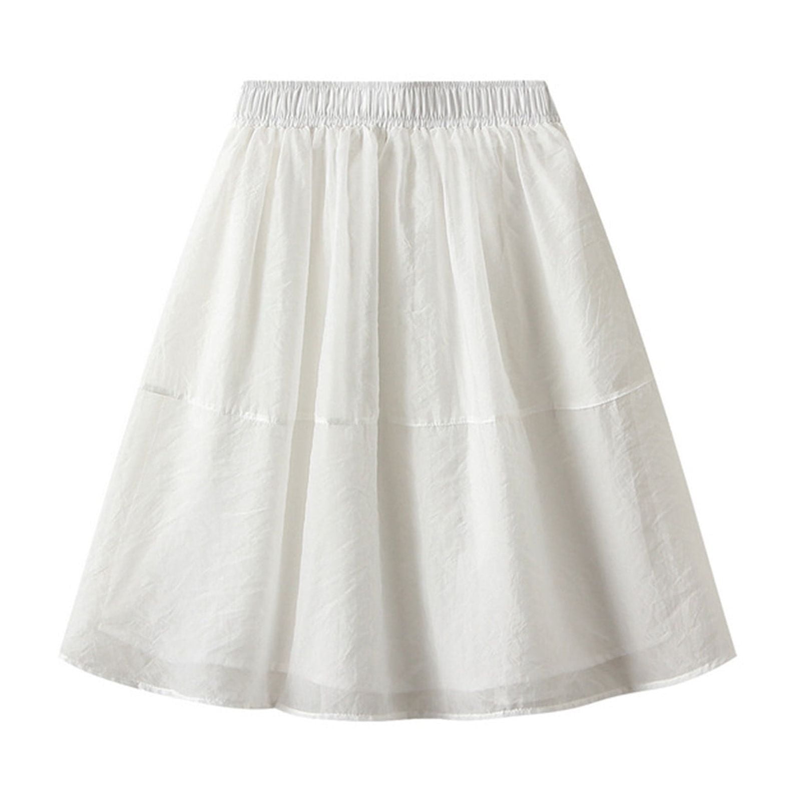 Qoinied Women's Floral Embroidered Midi Tulle Skirt – Elastic High Waist, Lined, Knee-Length