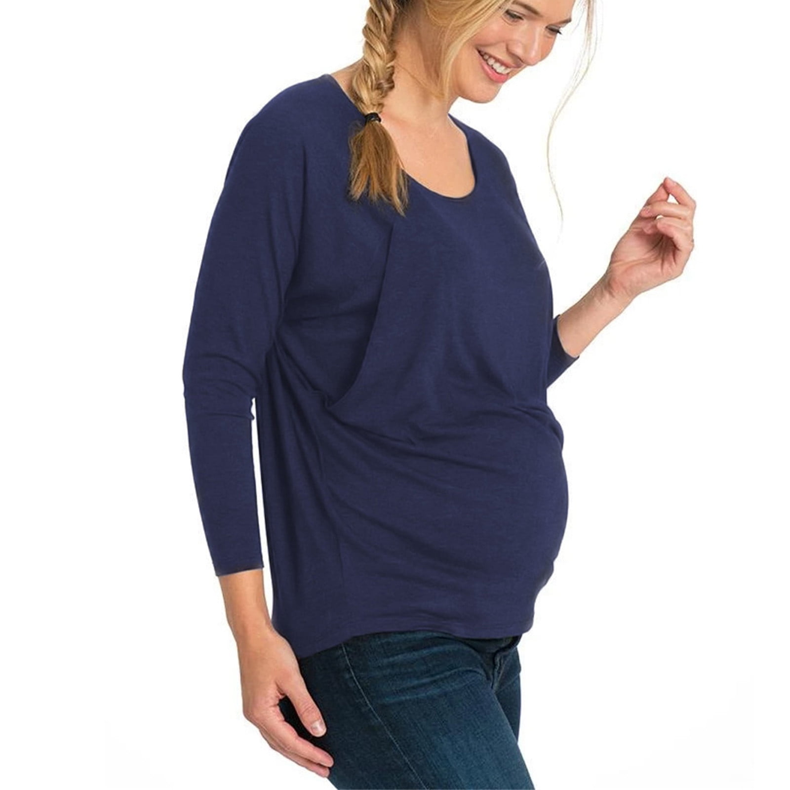 Zkozptok Women's Nursing Tops Maternity Long Sleeve Double Layer Top ...