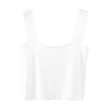 Zkozptok Women's Square Neck Crop Tank Tops Knit Cotton Sleeveless Cami Shirts Slim Basic Going Out Camisoles