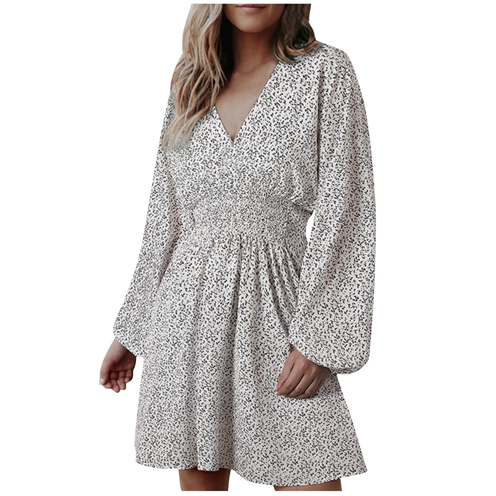 Chiffon Bell Sleeve V Neck High Waist Floral Dresses