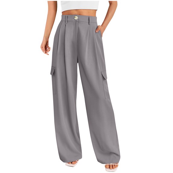 Zkozptok Women's Wide Leg Palazzo Cargo Pants Work Business Casual Straight Dressy Pants with Pockets