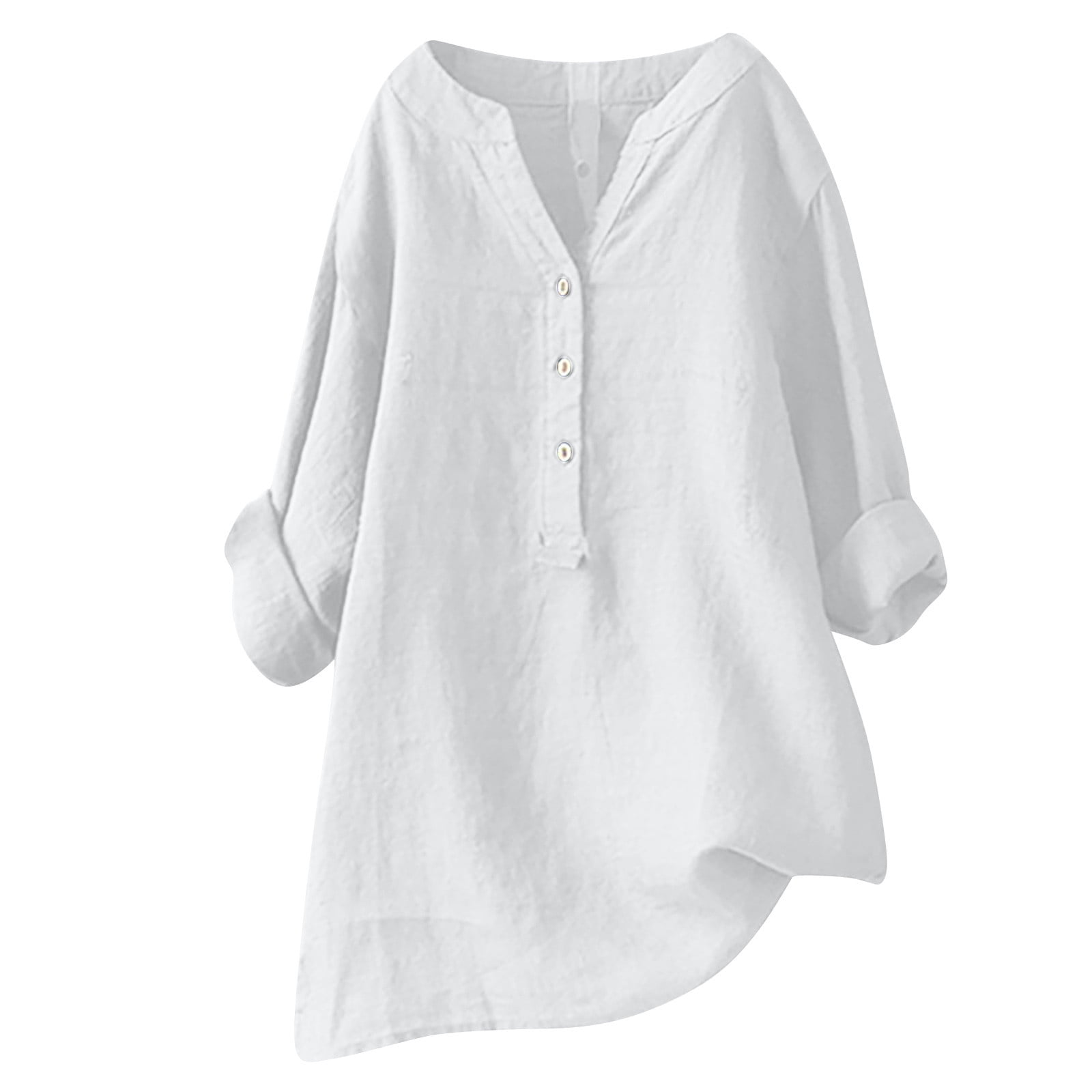 Zkozptok Womens Cotton Linen Tops Summer V-neck Plus Size Casual T ...