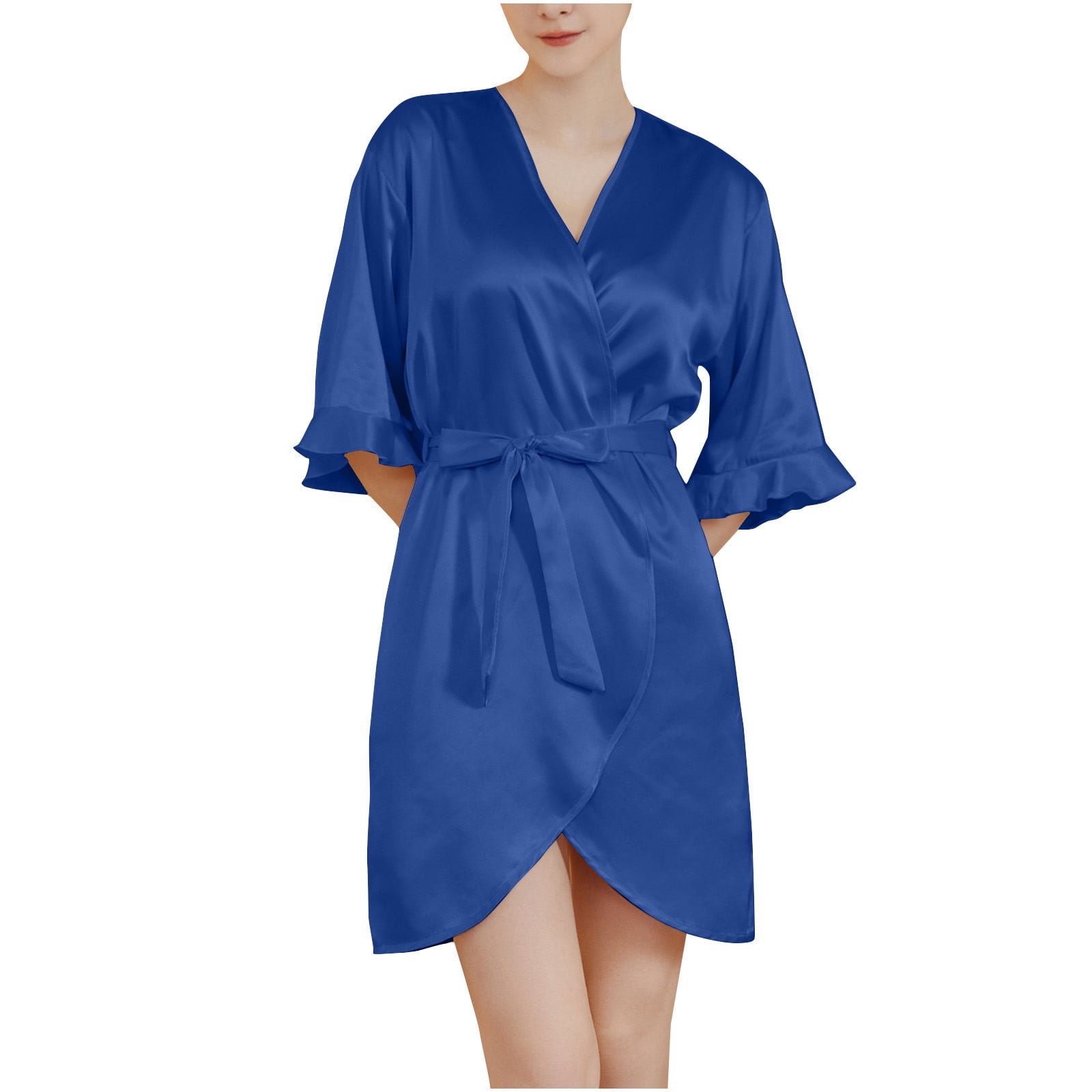 Ladies Robe With Ruffles Zkozptok Womens Silk Ruffle Robe Short Satin Robe Half Sleeve Bathrobe ...