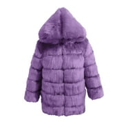 Zkozptok Womens Winter Coats Hooed Plush Plus Size Mid Long Loose Warm Parkas Jackets,Purple,XL