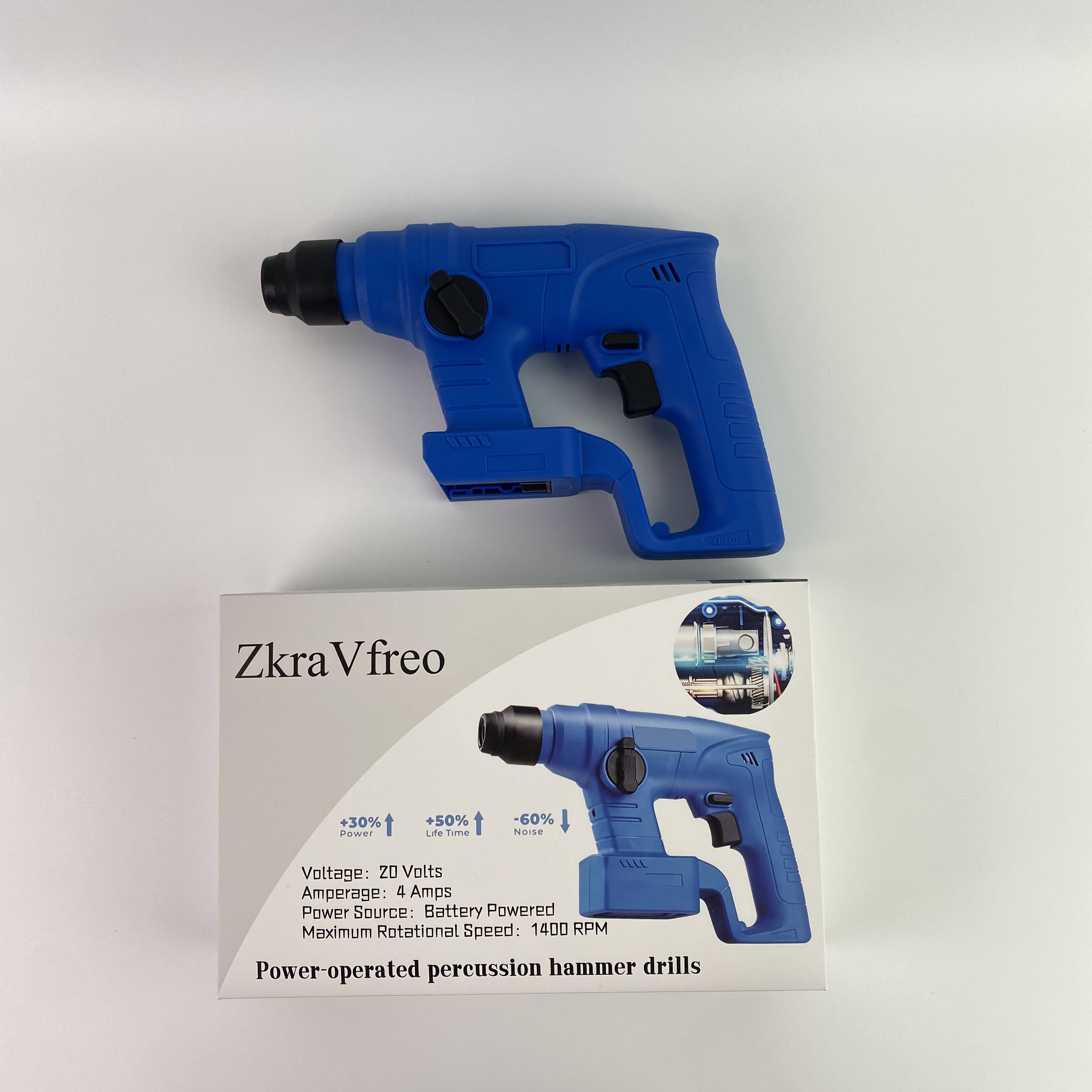 ZkraVfreo Power-operated percussion hammer drills,20V Cordless Rotary Hammer Drill, 7/8", 4 Application Modes, Brushless, 2.1 Joules, Cordless Demolition Hammer for Concrete