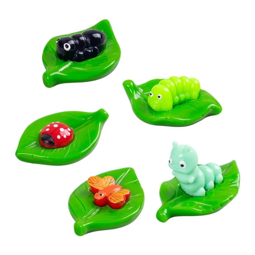 Zksm 5 Pcs Mini Green Leaf Insect Figurine Tiny Ladybug Bee Worm Ornament for Car Interior Office Desk Decor Fairy Garden Micro Landscape