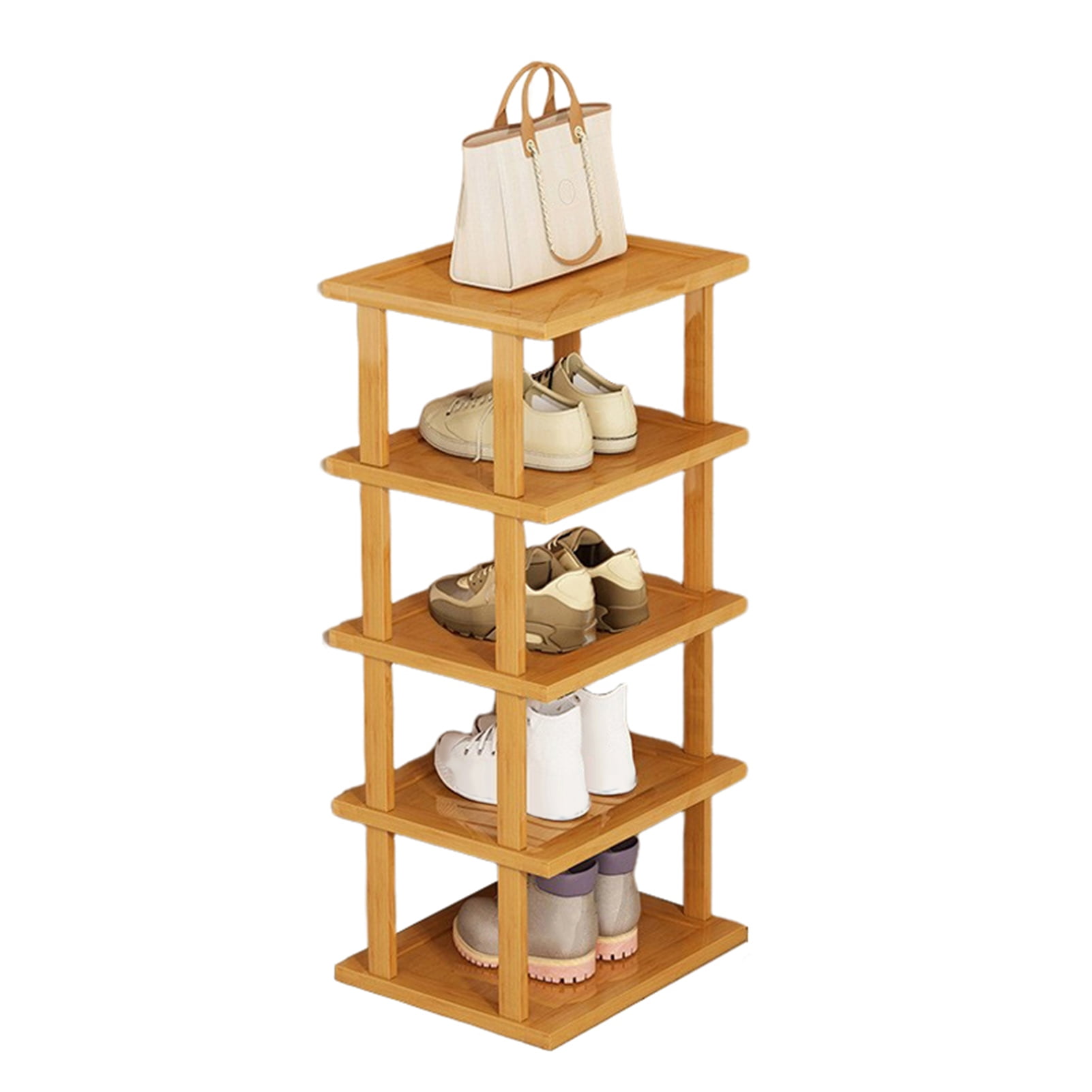 Zksm Bamboo Shoe Rack for Small Spaces, 5 Tier Tall Vertical Narrow