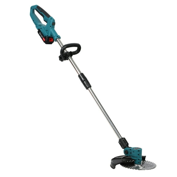 Zksm Brushless Weed Wacker Battery Powered, 9" Electric Weed Eater Cordless Brush Cutter w/ 2 Batteries, 1 Charger and 6 Metal Blades, Heavy Duty Grass Trimmer for Garden Yard