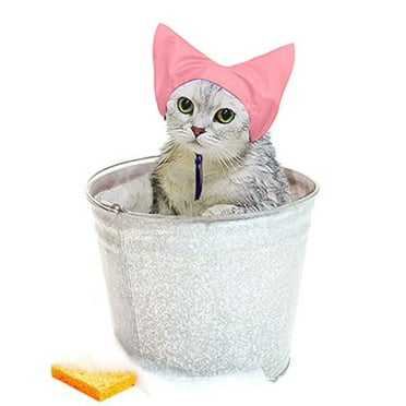 Zksm Cat Shower Cap Adjustable Waterproof Bathing Hat with Ear Cover Washing Bathing Raining Cap for Cats