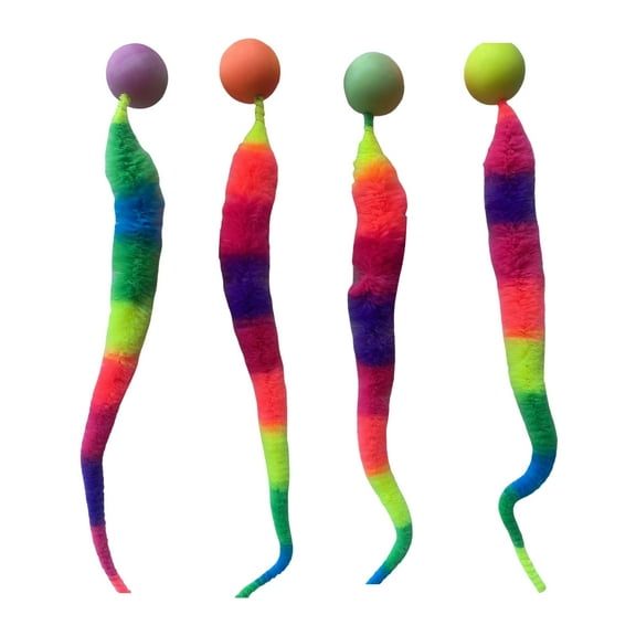 Zksm Interactive Bouncy Ball with Tail - Colorful Fuzzy Worm Cat Chasing Toy for Indoor Cats