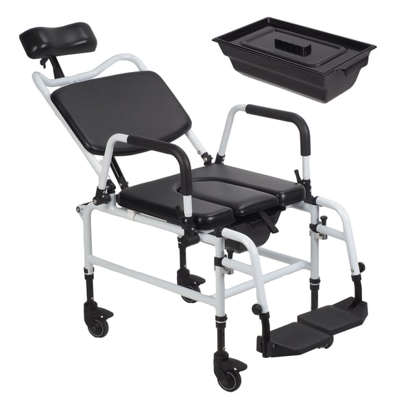 Zksm Shower Commode Chair with Wheels 4 in 1 Mobility Multi-Functional Rolling Shower Chair with Soft Padded Waterproof Mobile Over Toilet Chair with 4 Braking Casters Safe for Seniors, Injure