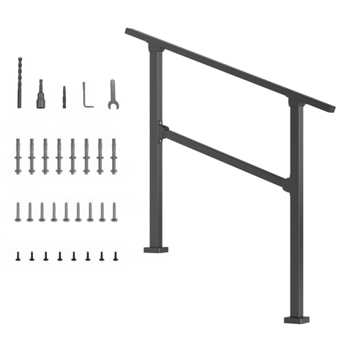 Zksm Stair Handrail 3 Step Hand Rails for Outdoor Steps, Adjustable 40" x 36" Stair Railing Kit Fits 1 to 3 Steps, Black Stair Handrail for Concrete Steps, Porch Steps