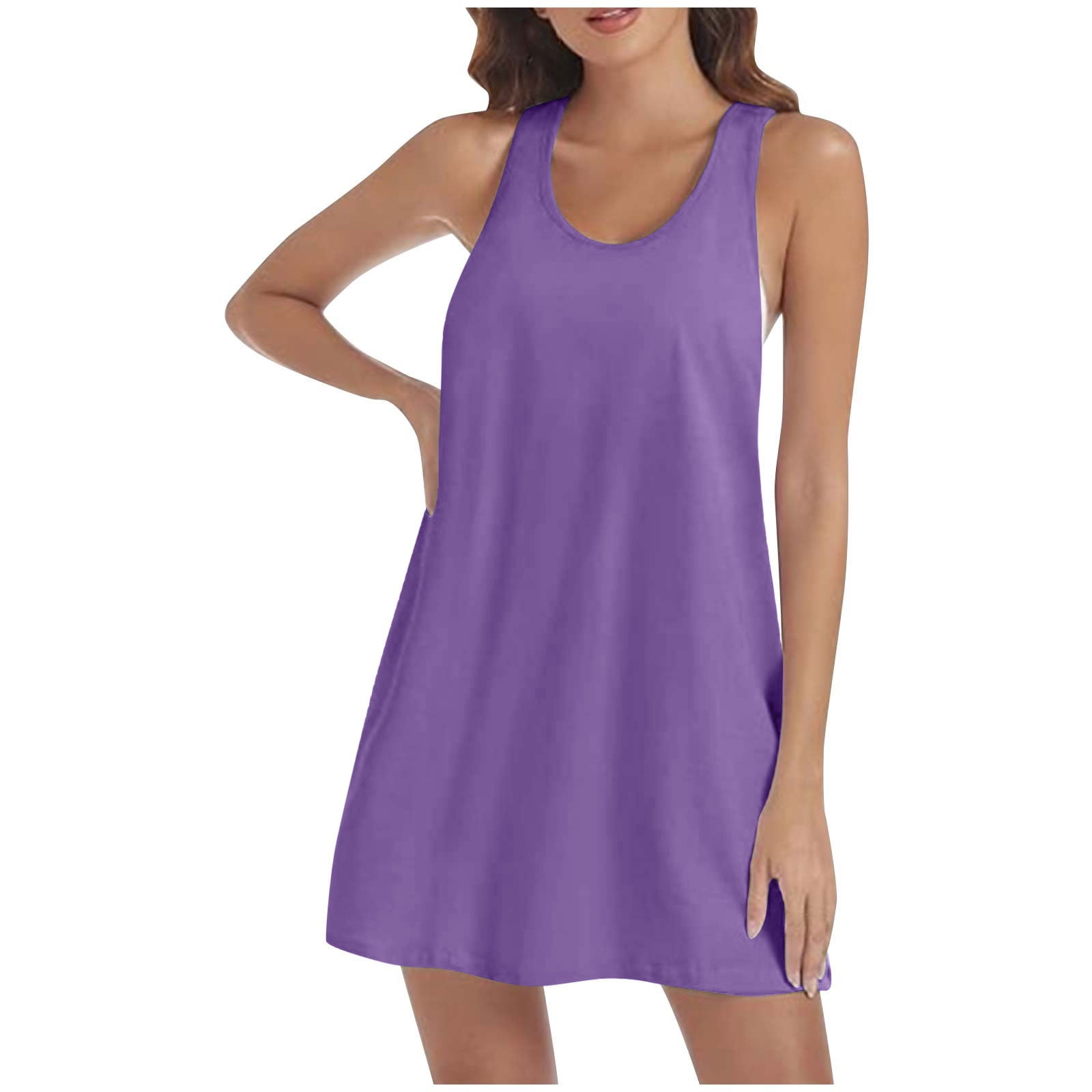 Zkuisw Summer Dresses For Women 2024 Loose Sleeveless Sundress Solid ...