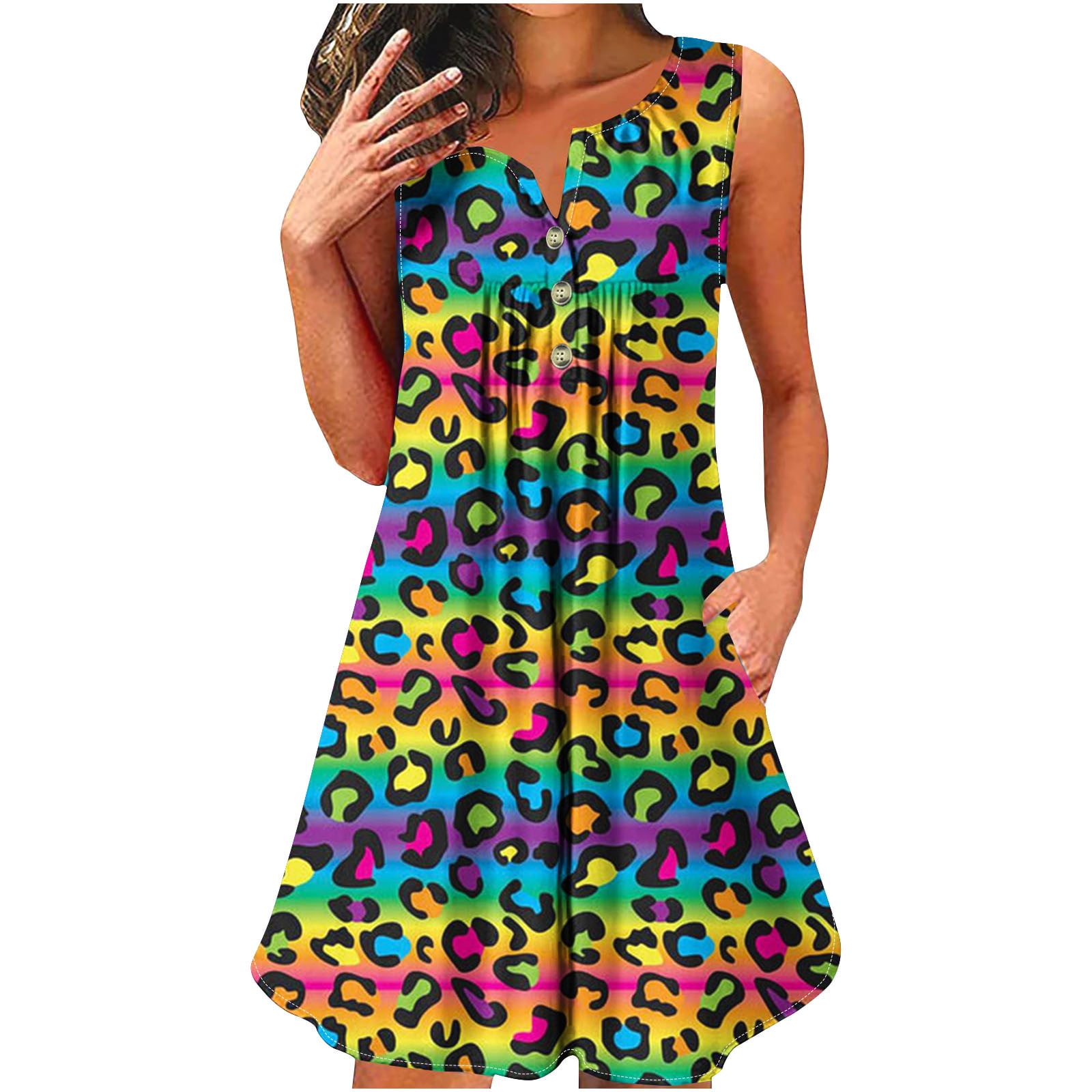 Zkuisw Womens Funny Neon Dress Plus Size Summer Dresses Stripes Button