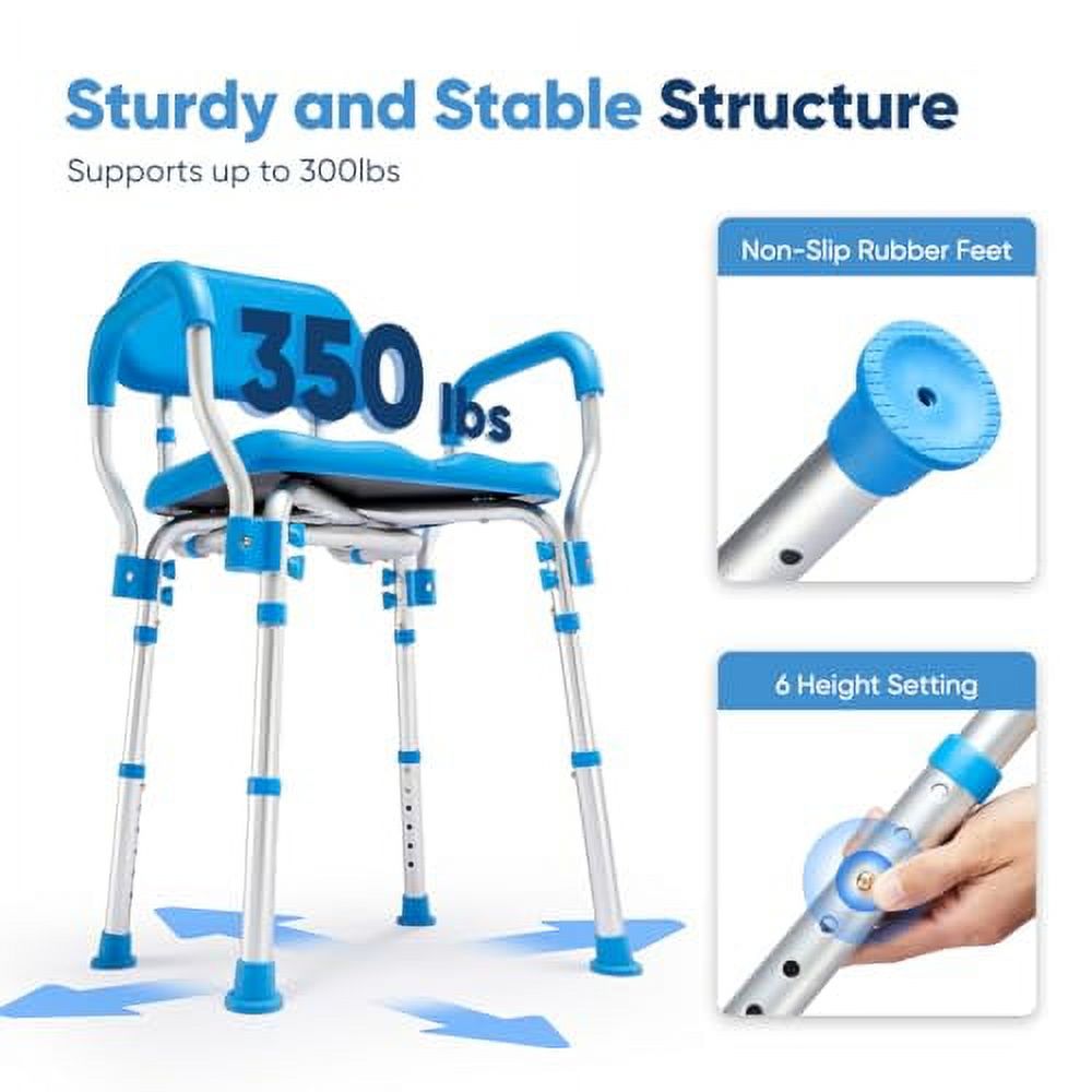Zler Adjustable Shower Chair, Padded Shower Chair with Back and Arms