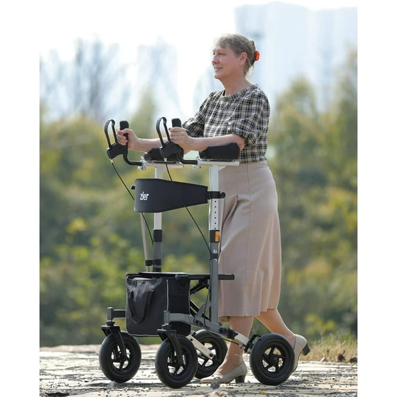 Zler Upright Walker - 300lbs Stand-Up Rollator Walker for Senior with Seat and Armrest, Stand Straight Walker with Arm Support, Rolling Mobility Walking Aid with 10” Wheels for All Terrain