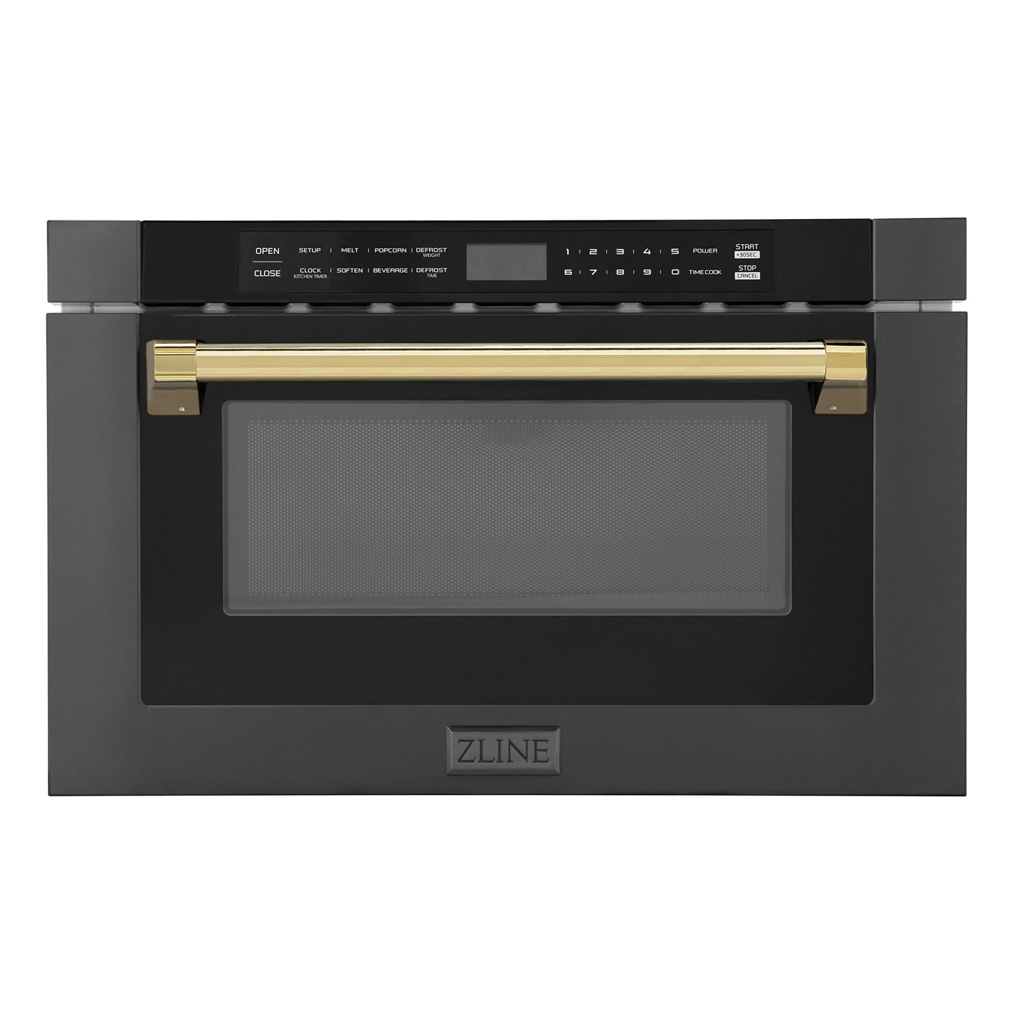 ZLINE Autograph Edition 24" 1.2 cu. ft. Built-in Microwave Drawer in Black Stainless Steel and Gold Accents
